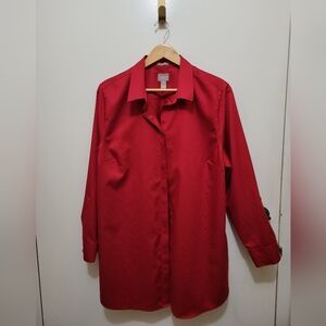 Chico's Rich Red Collared Shirt Tunic Length. Long Sleeved. Wrinkle Resist. Sz 3